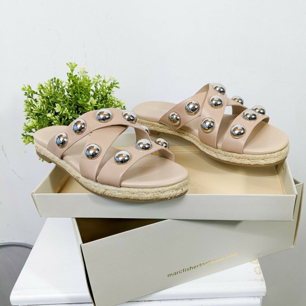 Marc Fisher Nude Pink Studded Espadrille Slide Sandals